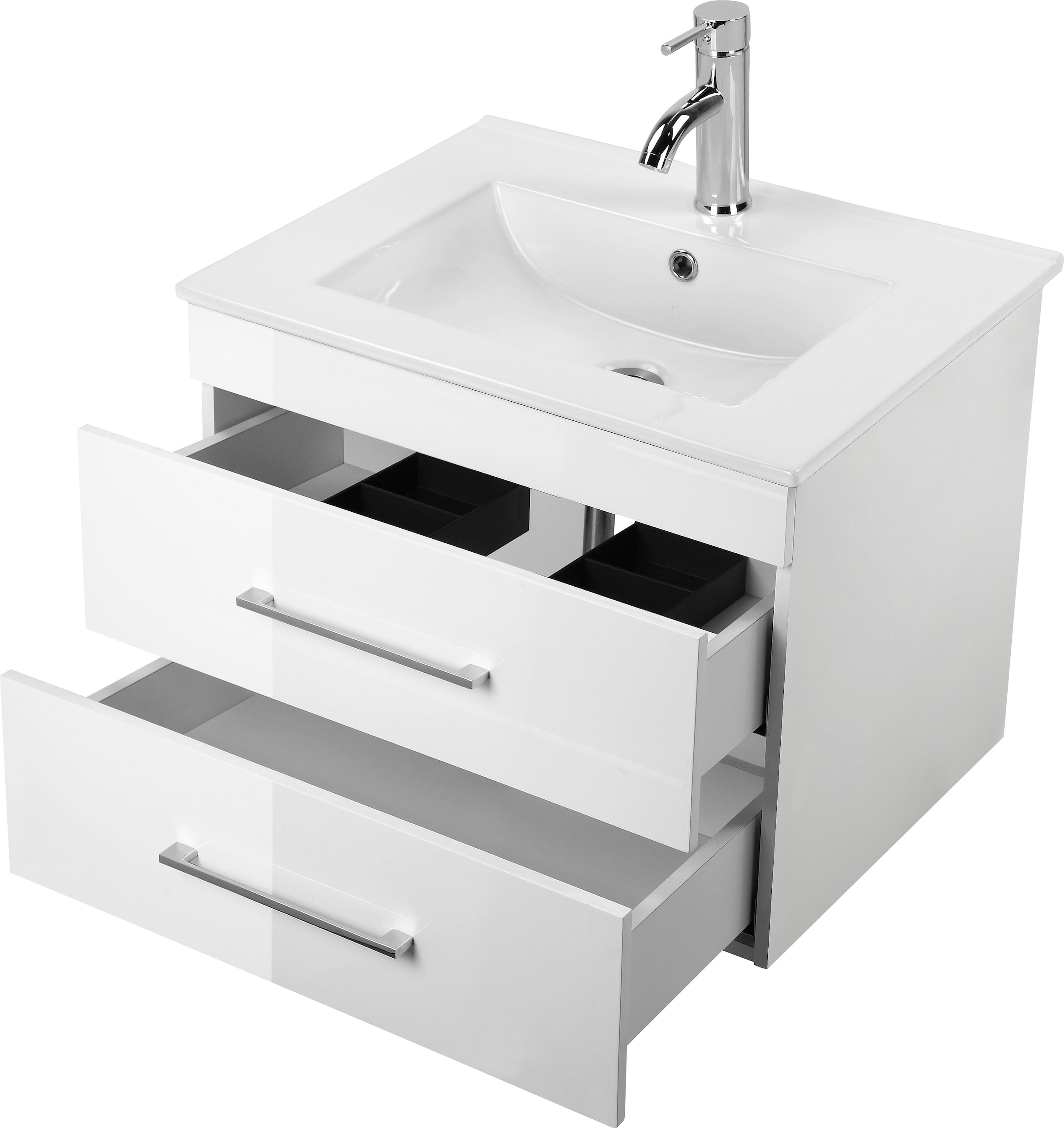 welltime Waschtisch »Florenz Badschrank Badmöbel inkl. Waschbecken« Komplett-Set,  Waschplatz mit 2 Auszügen und Softclose Breite 60cm