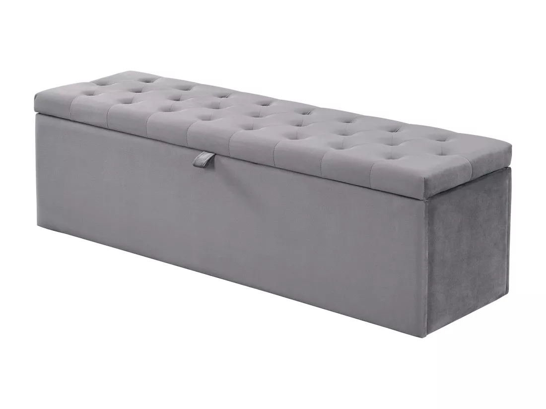 Banc coffre rembourré en velours - Gris