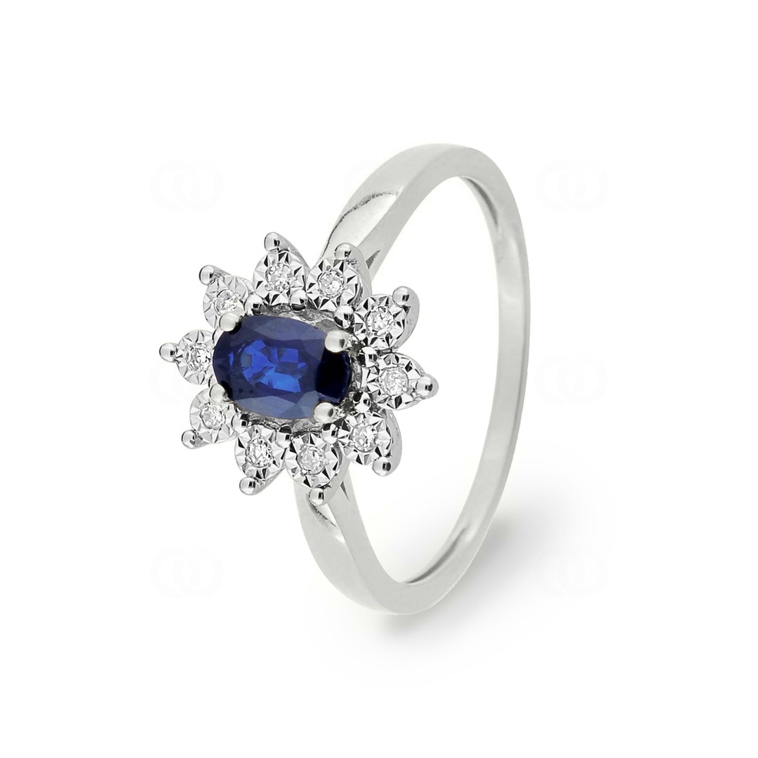 Entourage Ring 750/18 K Weissgold mit Saphir und Diamanten 0.06ct.