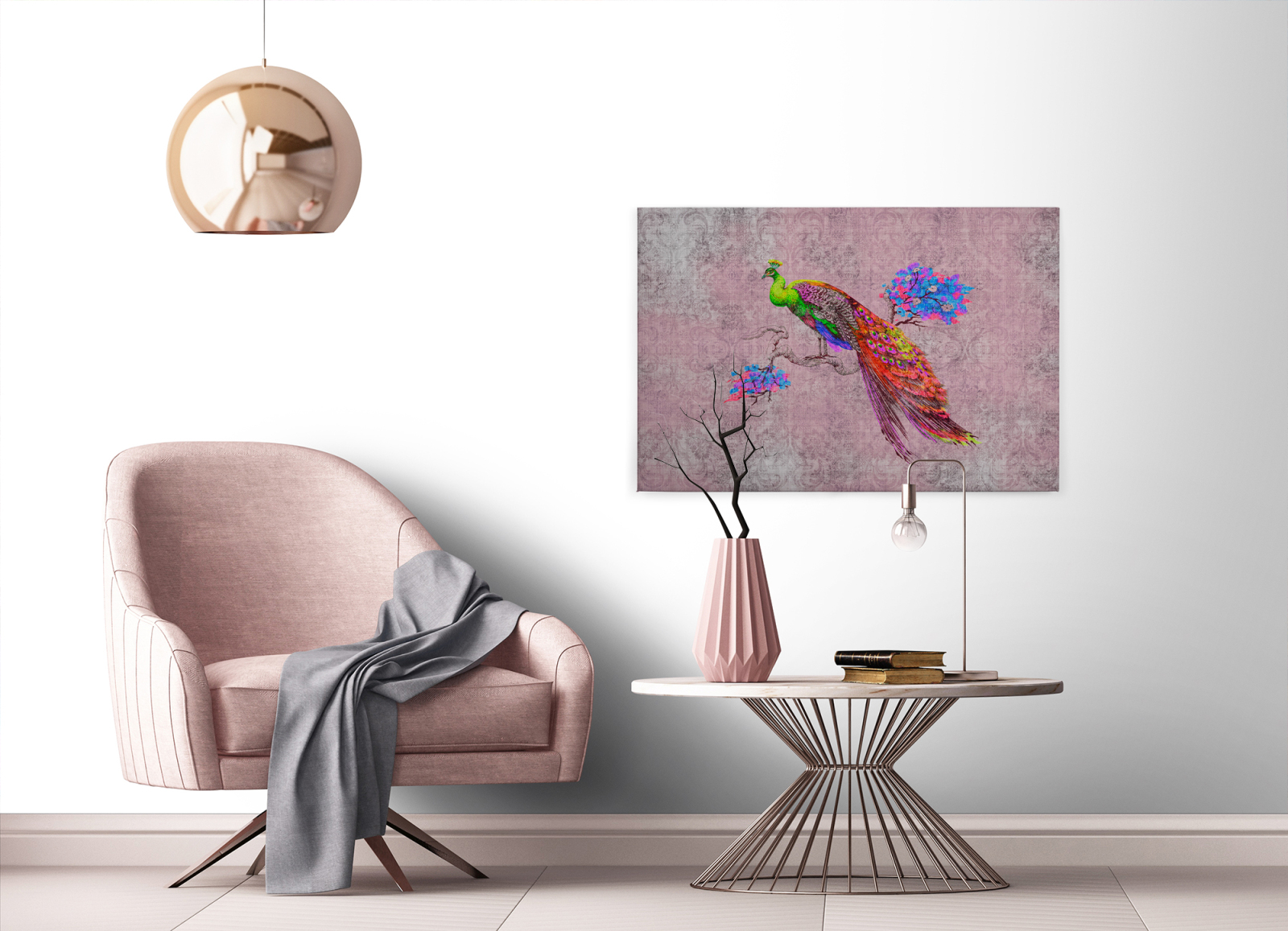 Leinwandbild PFAU- rosa-rot - 90x60 cm