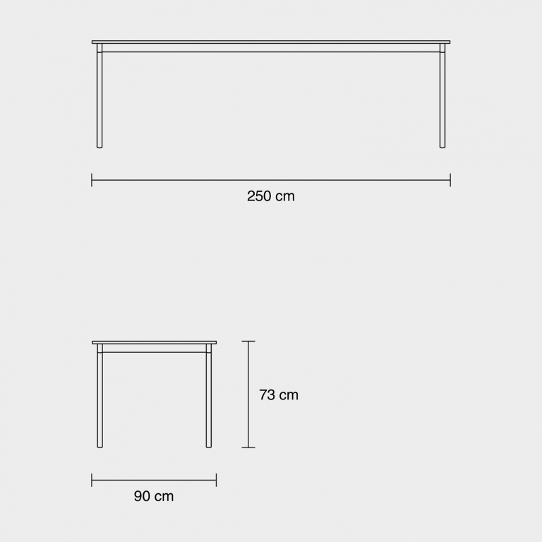 Muuto Base tafel 250x90 wit laminaat, multiplex rand