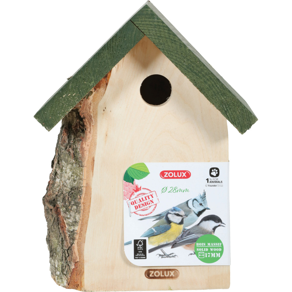 Nichoir en bois massif entrée ø28 mm pour oiseaux mésange