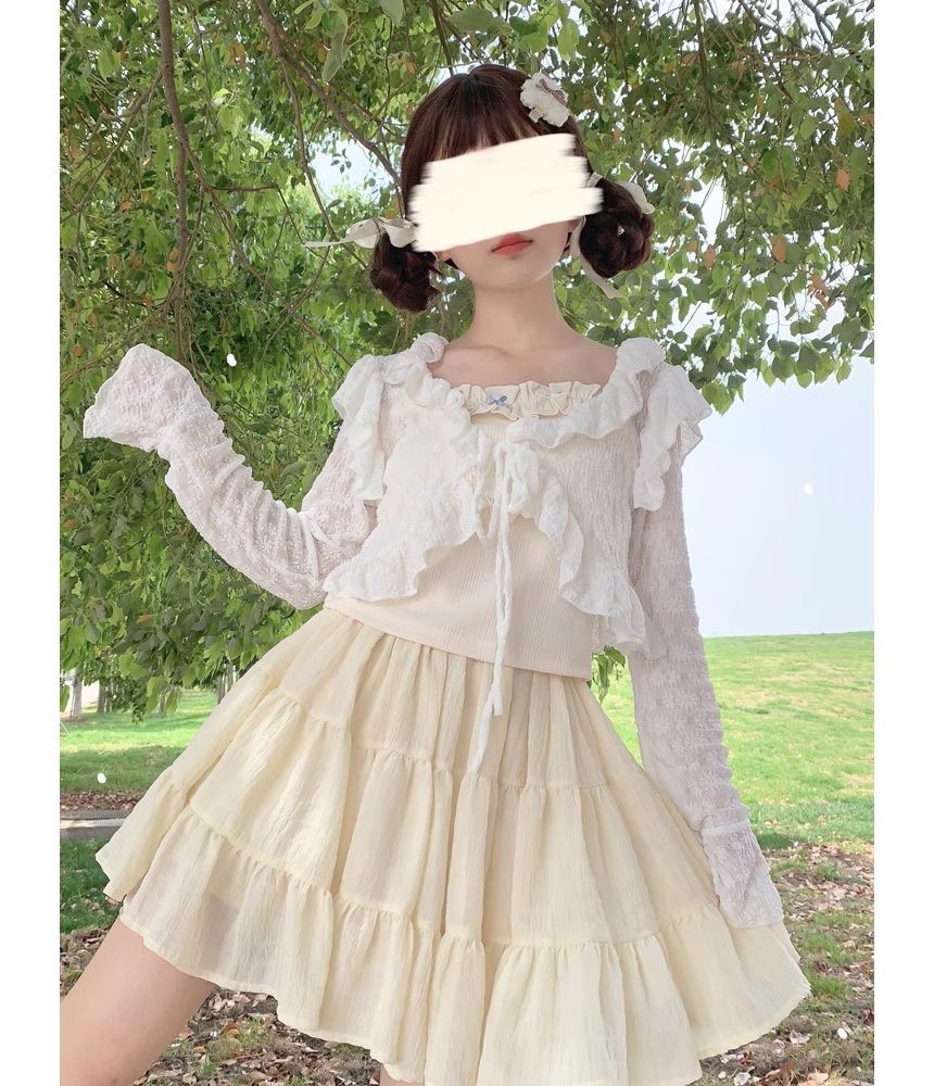 Pachelbel - Lange mouwen V-hals effen geplooide crop top met trekkoord