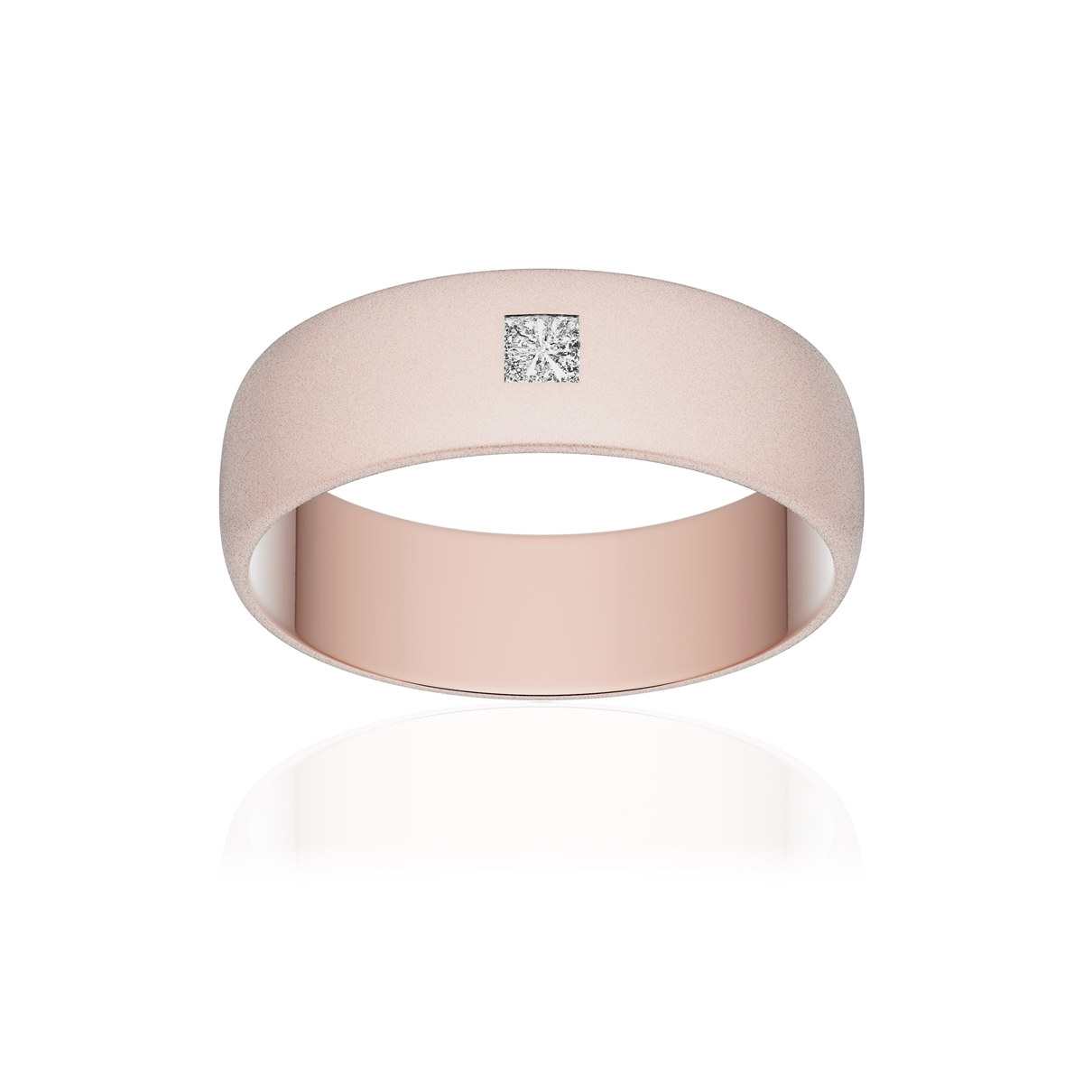 Alliance or 375 rose sablé demi-jonc 6mm diamant princesse