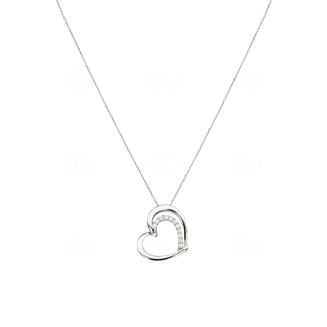 Collier 925 Silber rhodiniert Herz mit Zirkonia rund 43cm