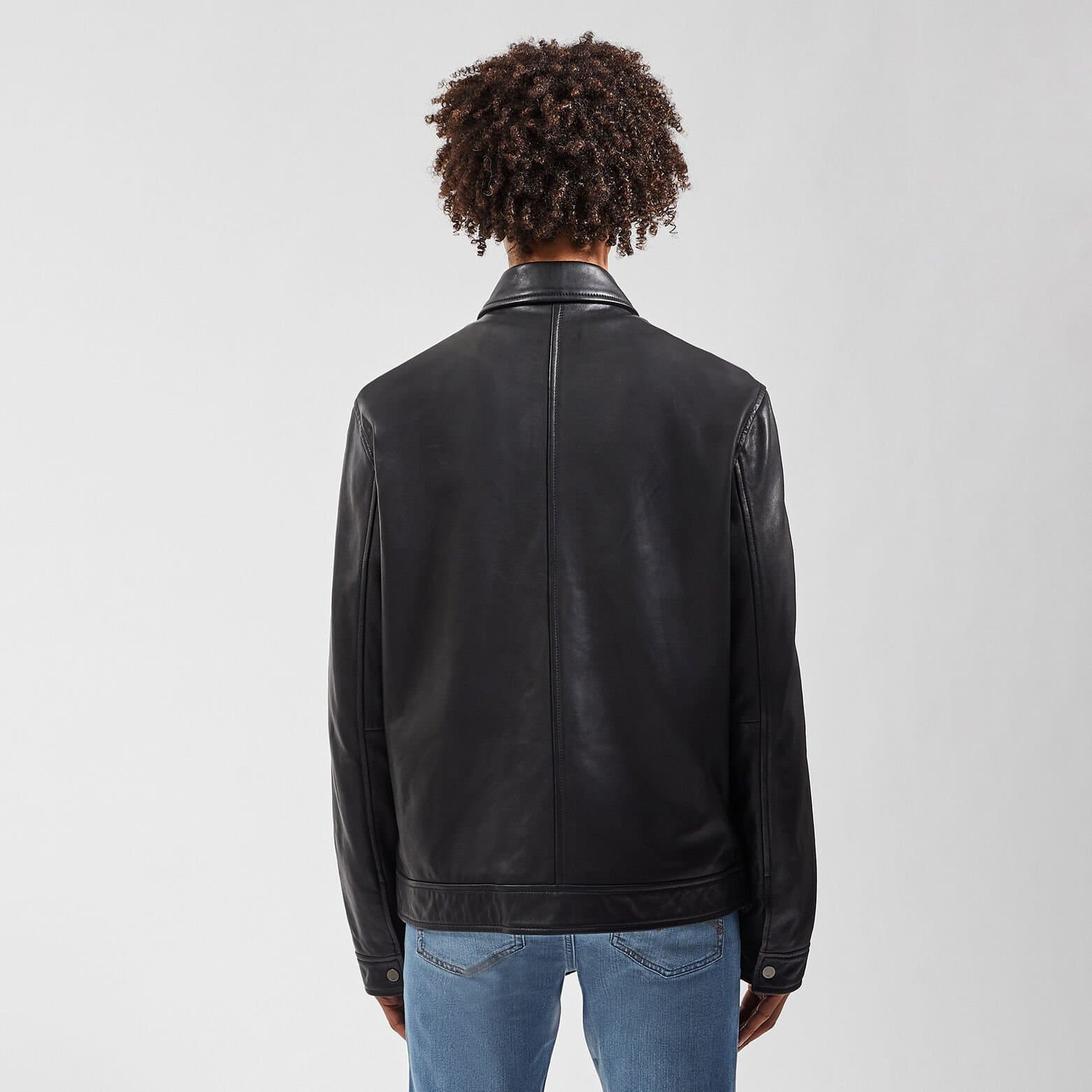 Blouson en cuir col chemise Noir