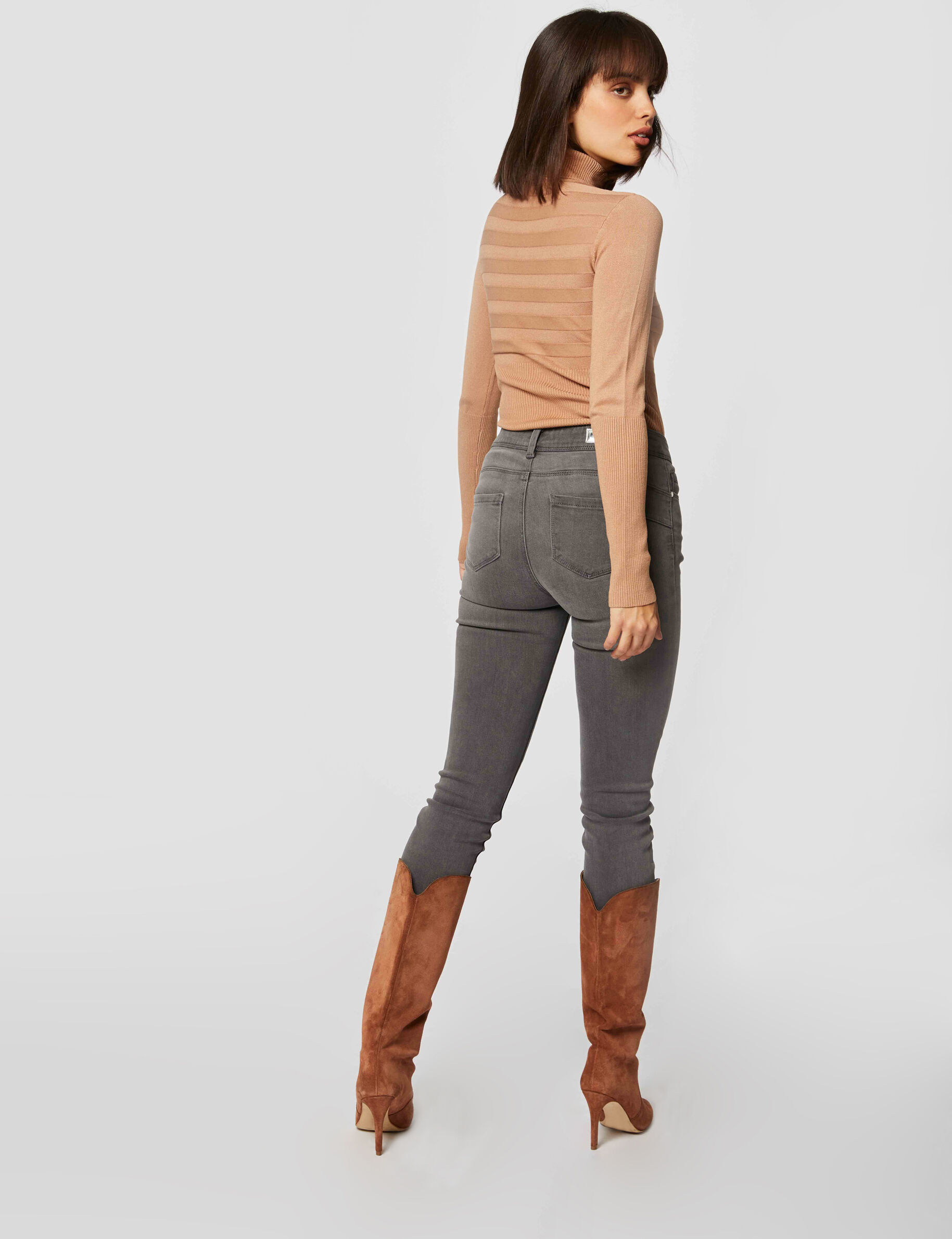 Pull manches longues col roulé caramel femme - caramel