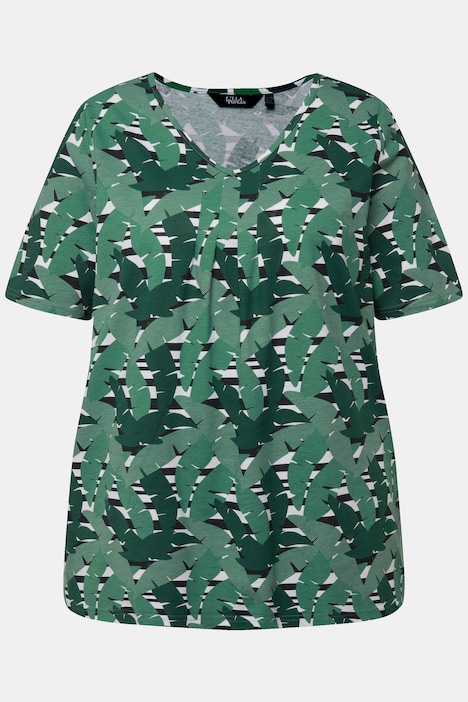 T-Shirt, grafischer Druck, A-Linie, V-Ausschnitt, Halbarm