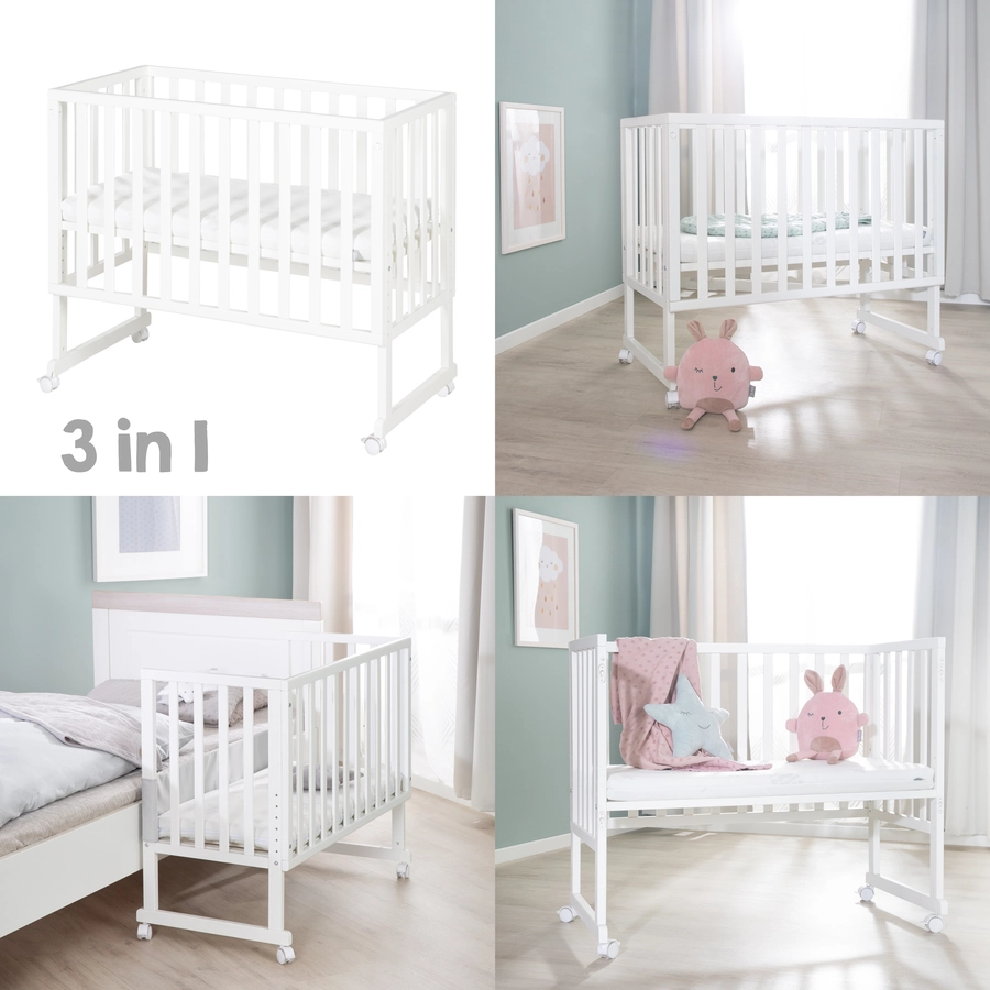 roba Stuben- und Beistellbett safe asleep® 3 in 1 weiß + Matratze