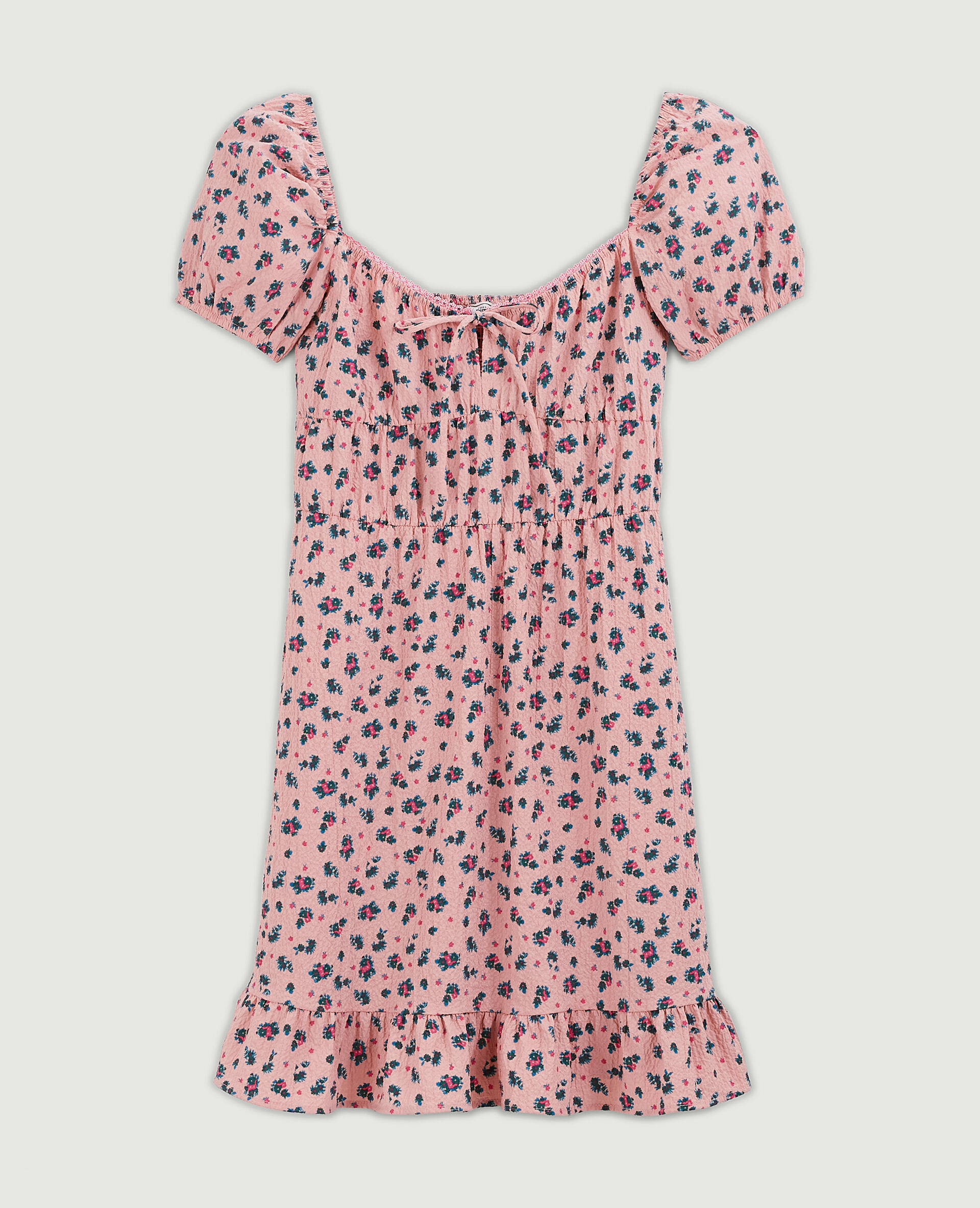 Robe courte forme empire motif fleurs - Rouge