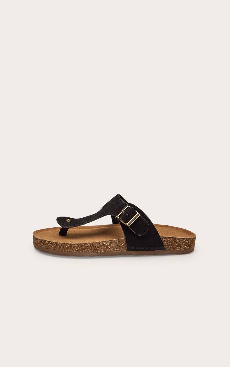 Noir Sandale À Entredoigt En Cuir Véritable Avec Semelle Ergonomique