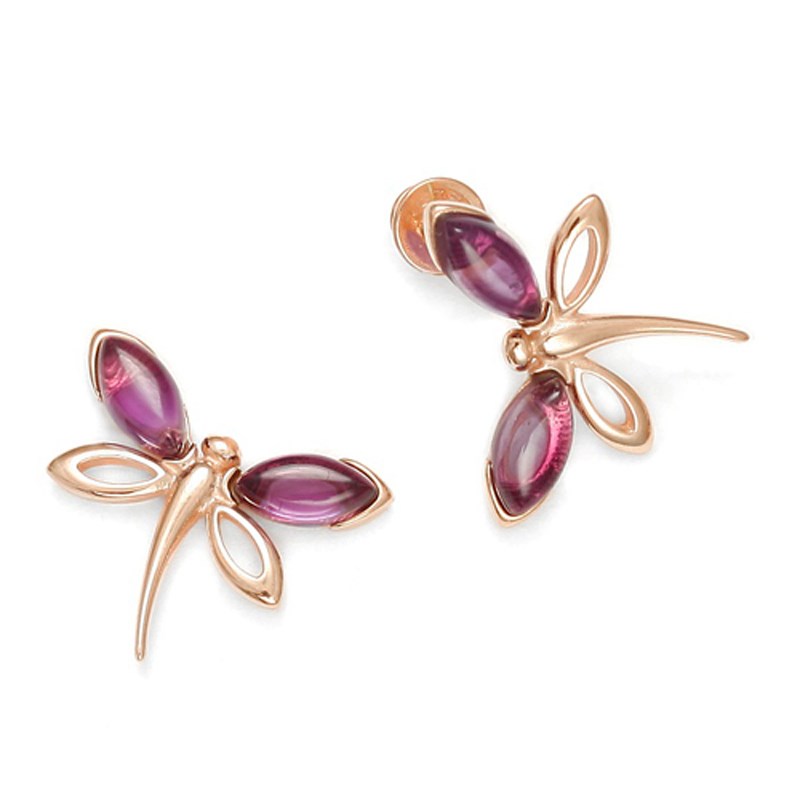Boucles d'oreilles papillon argent doré rose et améthyste