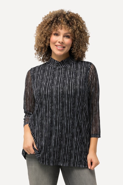 Mesh-Shirt, A-Linie, Stehkragen, 3/4-Arm