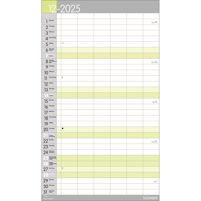 XL Familienplaner - 2025 - Pastell - 6 Spalten