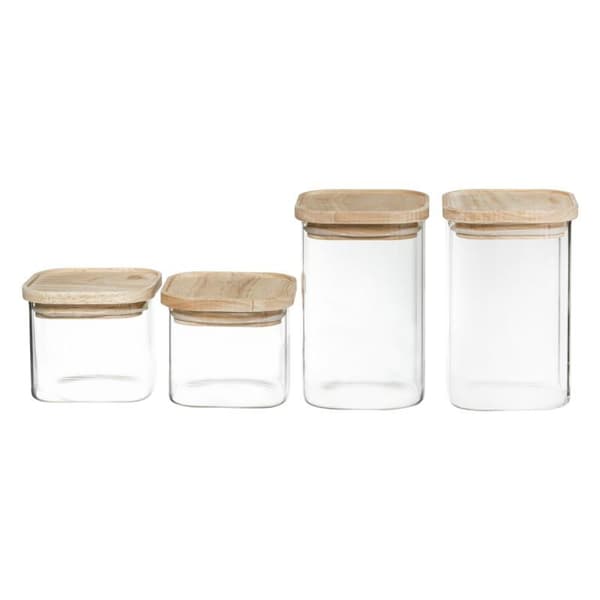 4 stablebare glasskrukker med trelokk