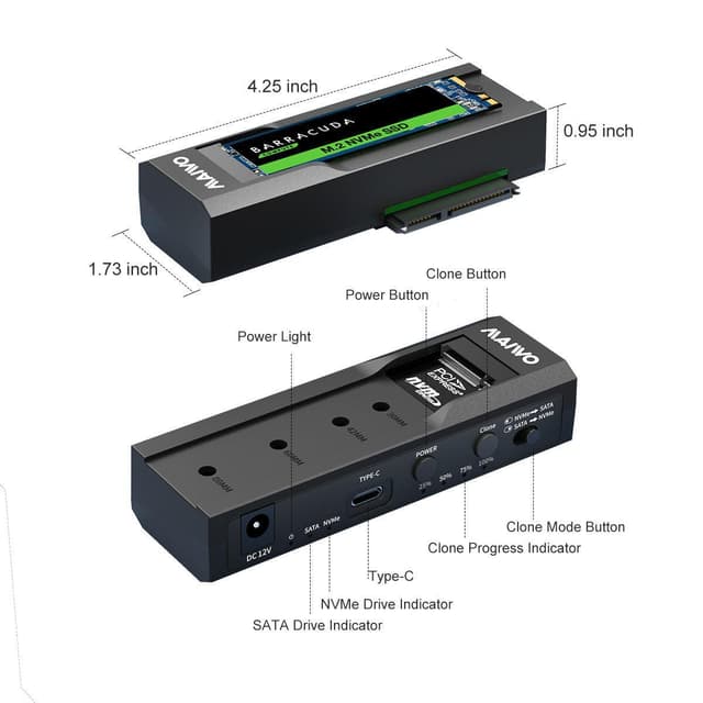 Maiwo Offline Hard Drive Kloning NVMe M.2 SSD til 2,5