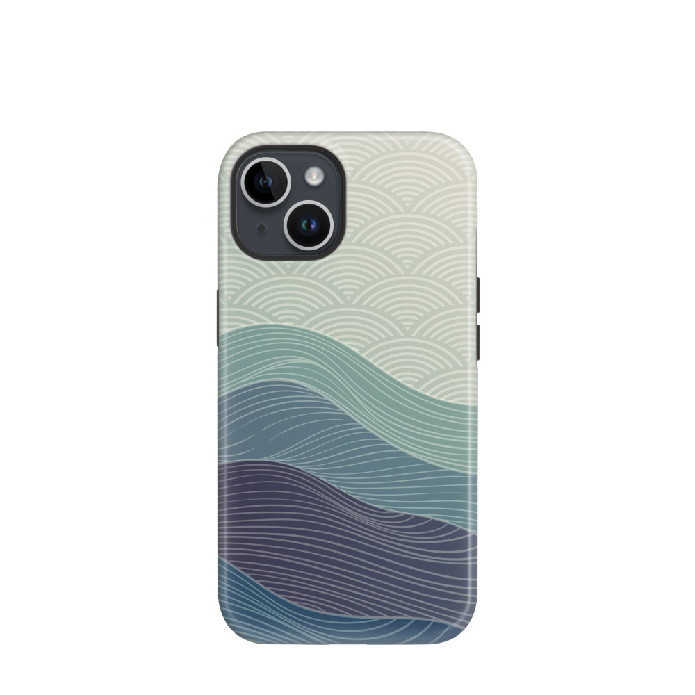iPhone 14 Hybrid (Kunststoff / Gummi) Hülle Wellen und Wind - Blau