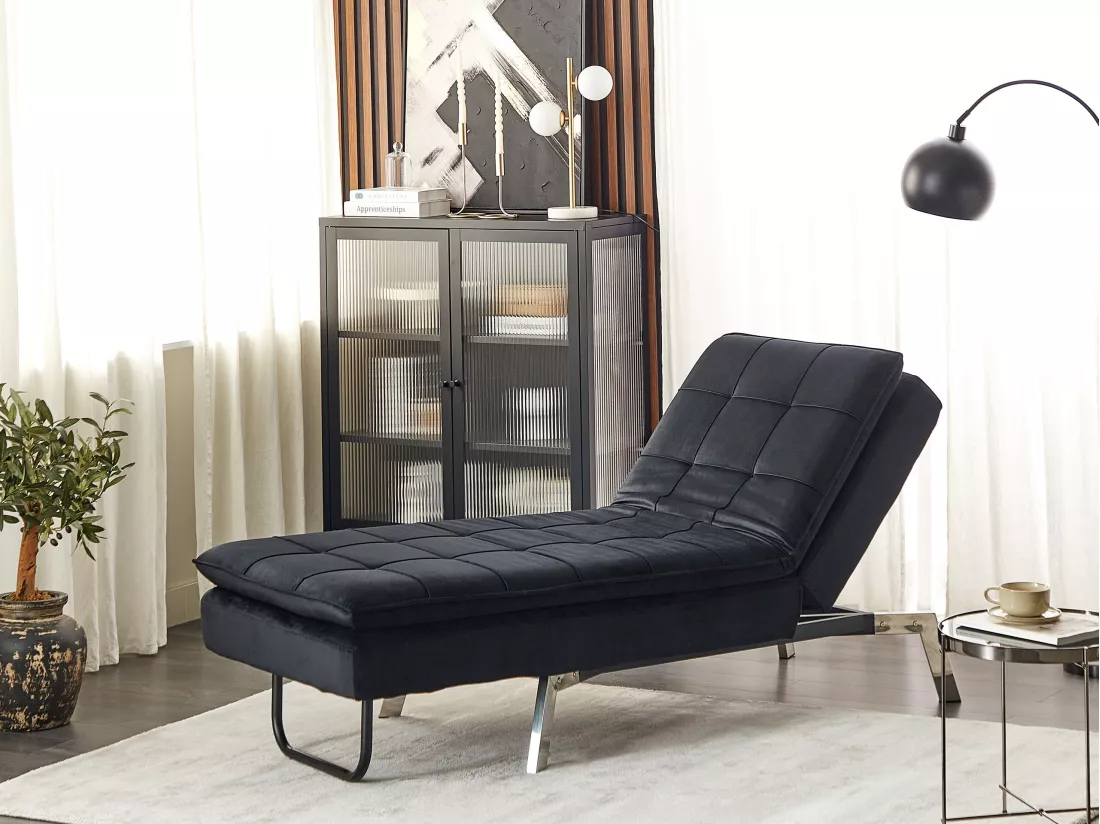 Chaise longue en velours noir LOIRET