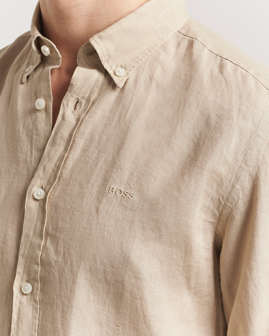 BOSS BLACK Liam Linen Shirt Light Beige