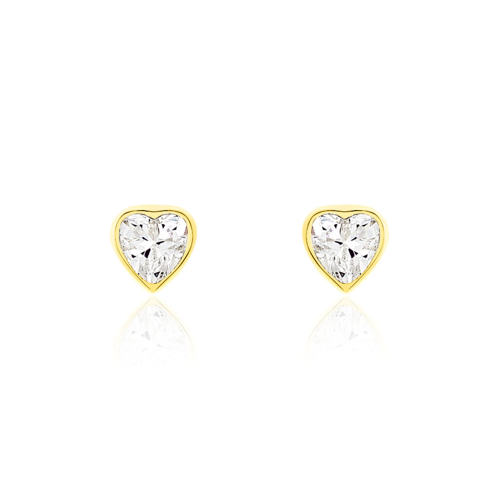 Boucles D'oreilles Puces Daria Coeur Plein Or Jaune Oxyde De Zirconium