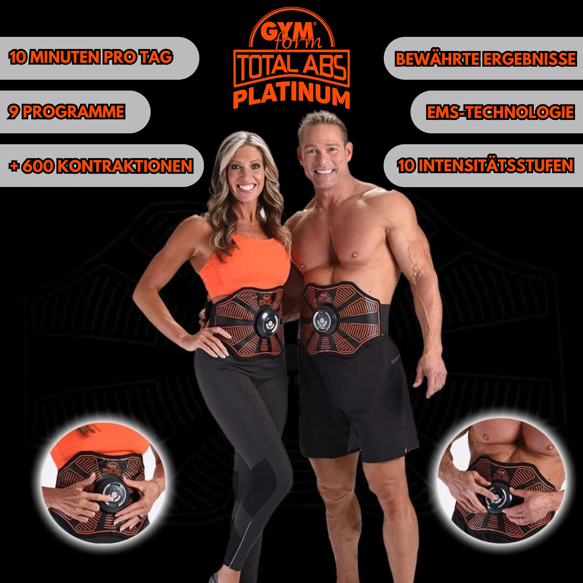 Gymform® EMS Bauchmuskeltrainer - Gürtel Trainer elektrisch Total Abs Platinum