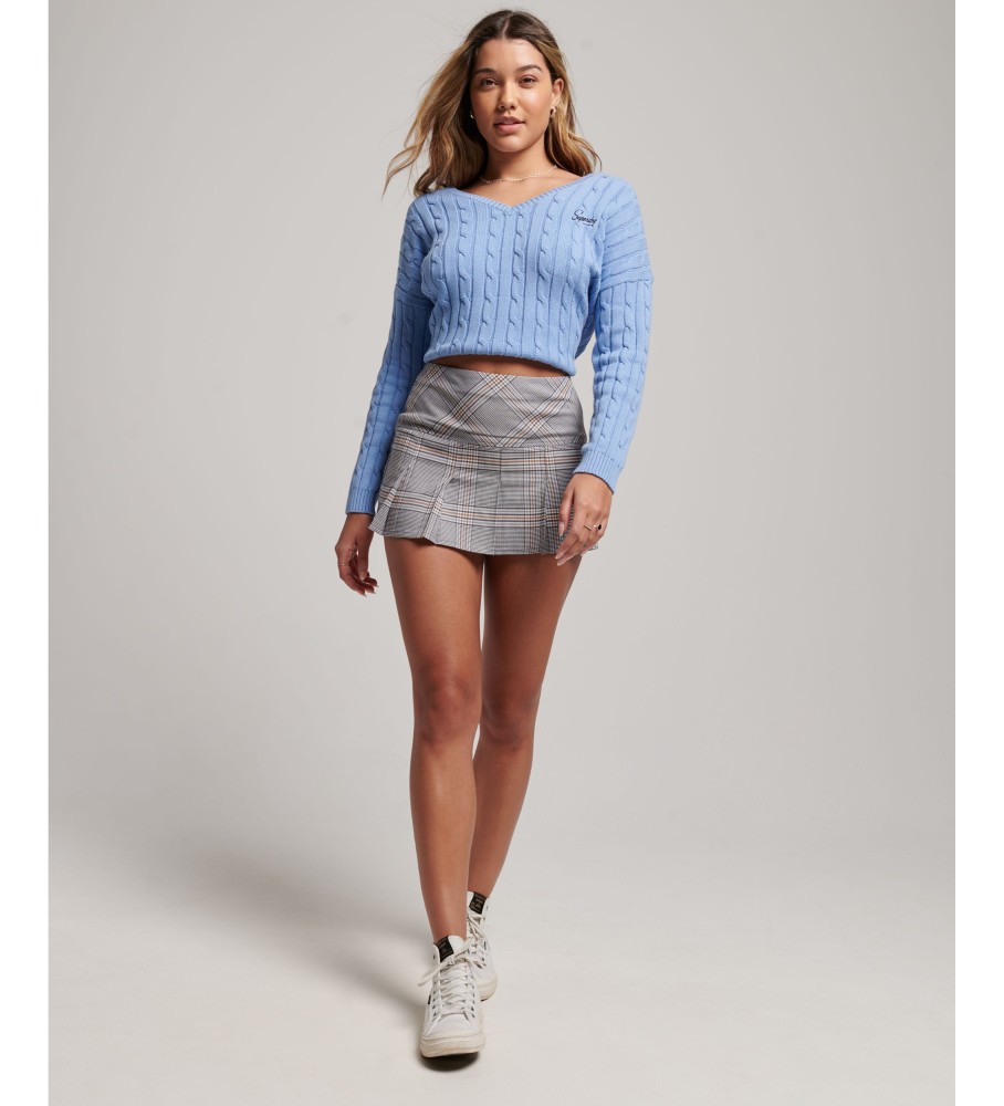 Saia midi plissada xadrez cinza da Superdry