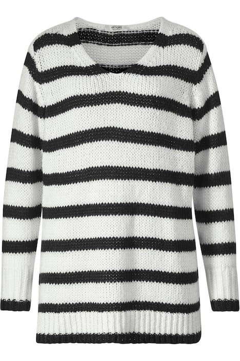 Pullover, oversized, Ringel, V-Ausschnitt, Langarm