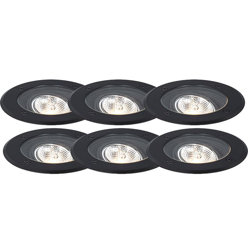 Set van 6 moderne buiten grondspots zwart AR70 verstelbaar IP65 - Delux