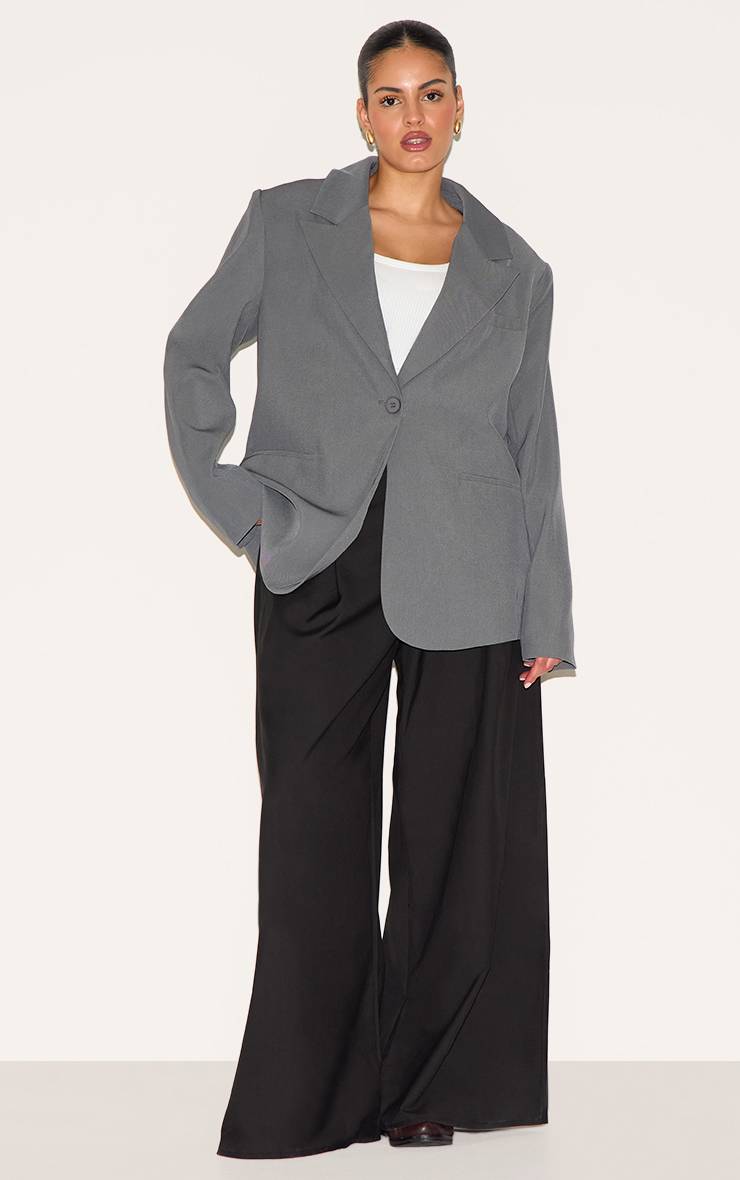 Gris Blazer Grande Taille À Col Exagéré Oversize