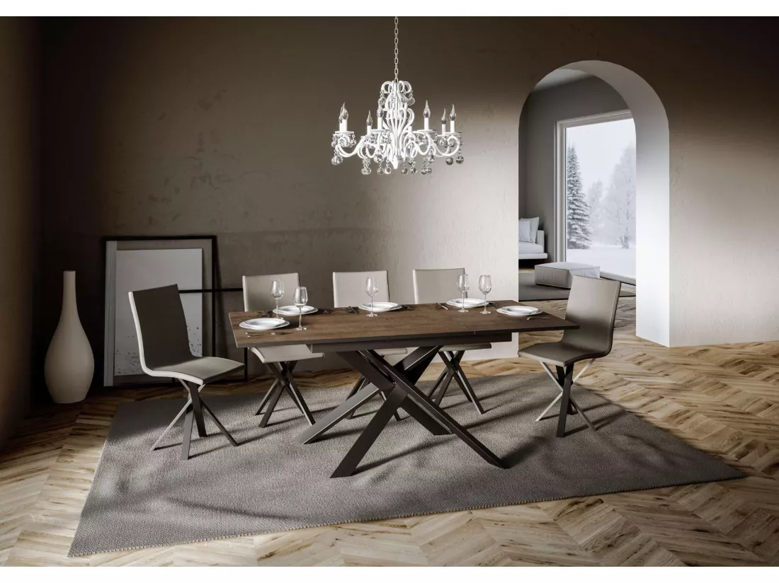 Table extensible 90x120/180 cm Ganty Noyer bande de chante Anthracite cadre Anthracite