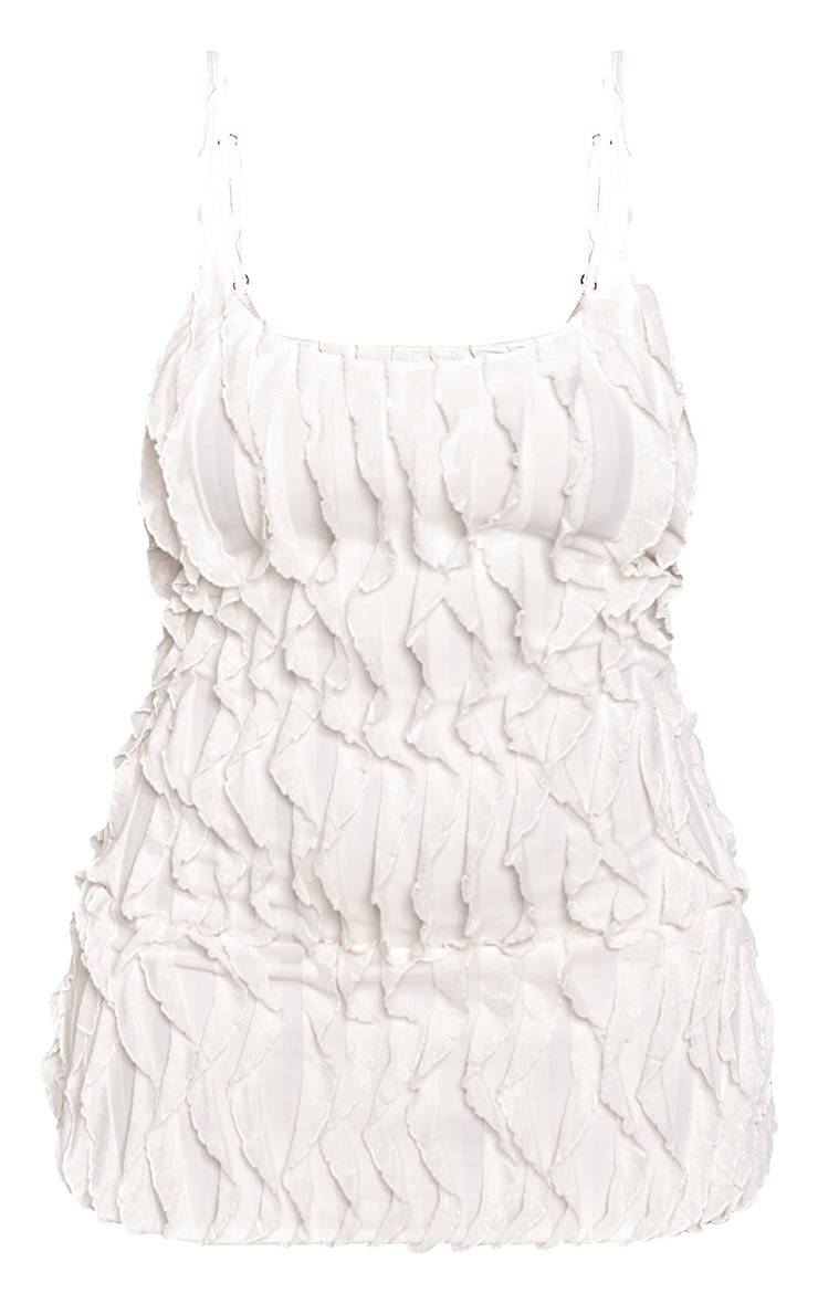 Blanc Robe Mini Ajustée À Volants Texturés