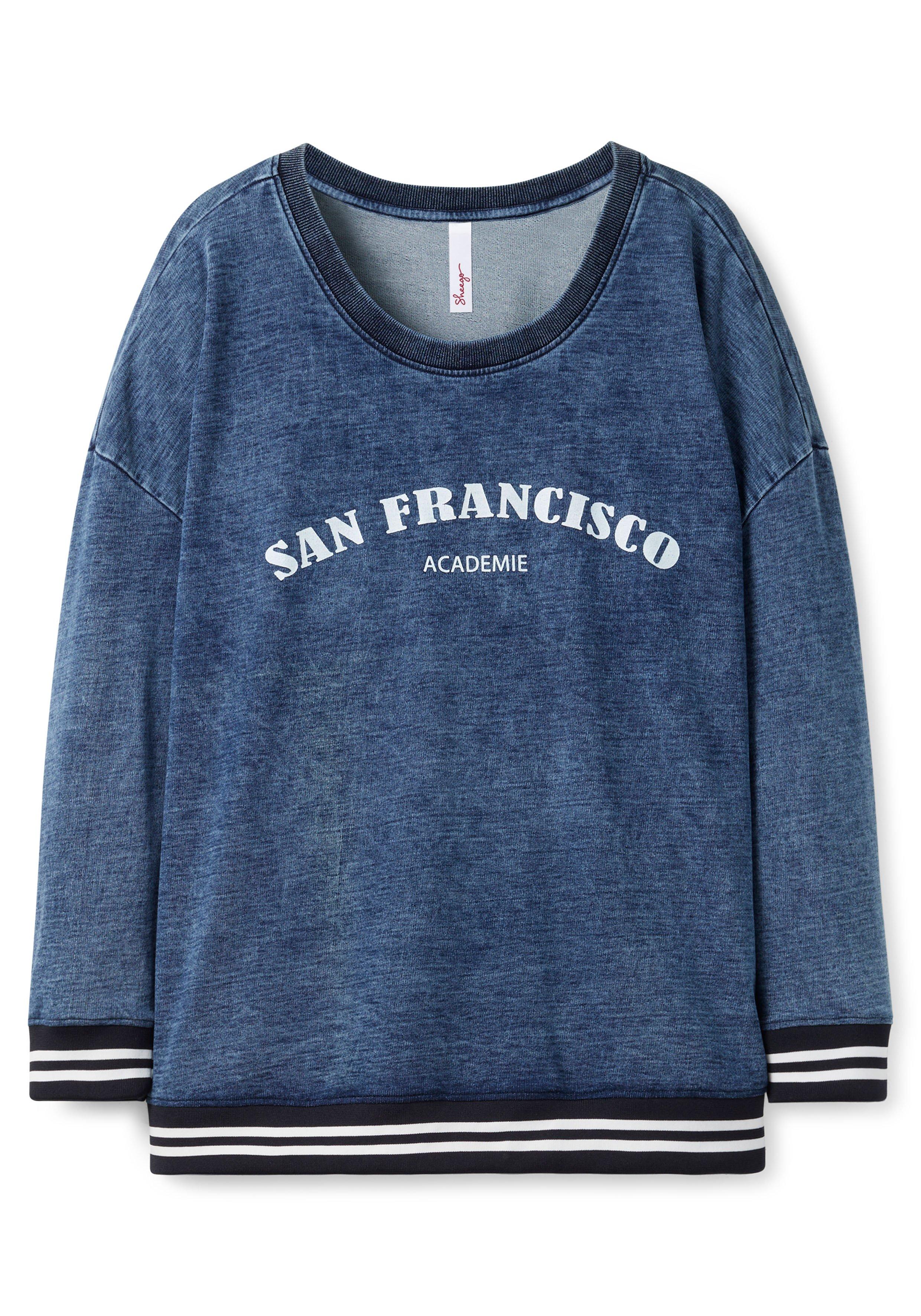 Sweatshirt in Denim-Optik mit Ringelbündchen