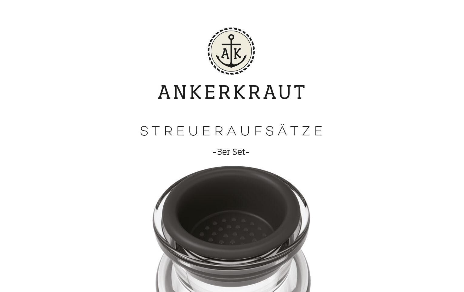 Korkenglas Streuaufsatz 3er-SetStreueraufsätze für Korkengläser von Ankerkraut