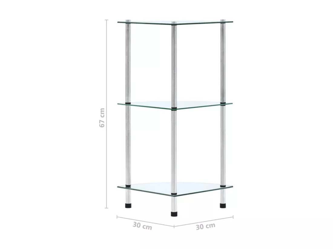 Étagère 3 niveaux Transparent 30x30x67 cm Verre trempé