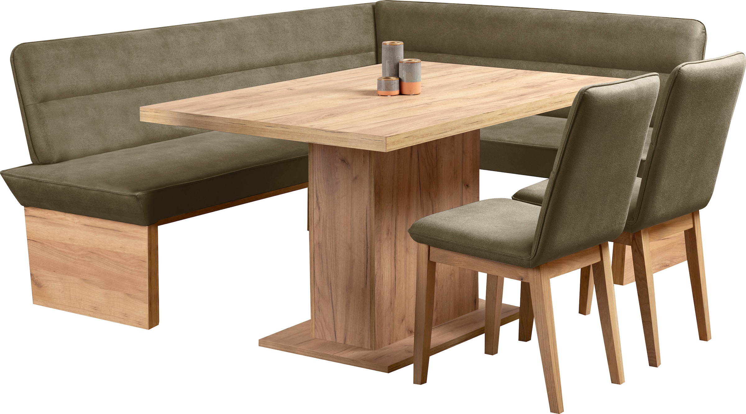 Home affaire Eckbankgruppe »Beluna + Cross Essecke Sitzgruppe Eckbank Küchenbank BESTSELLER« Set, Eckbank, 2 Stühle und Tisch, 4 Stk. tlg. Sitzgruppe Esszimmer Stühle Tisch und Bank bequem gepolstert