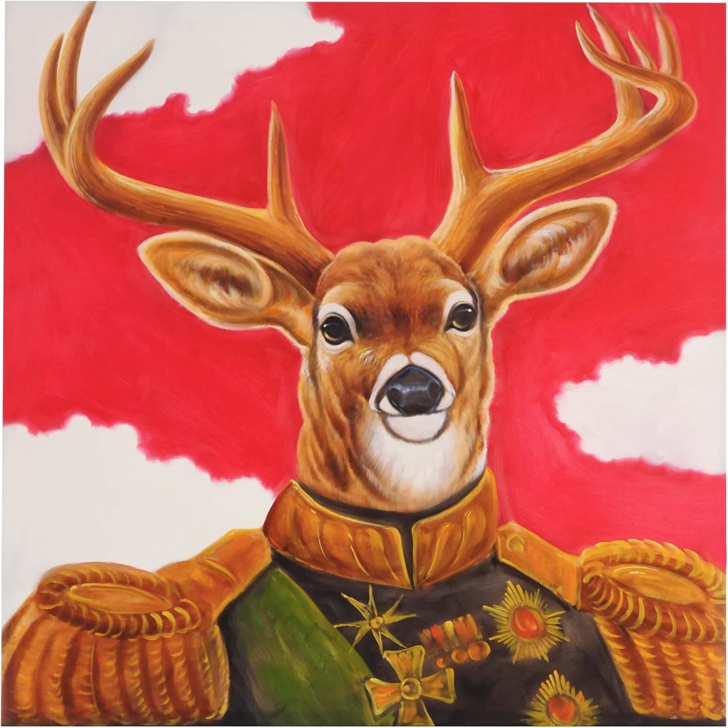 Mendler Ölgemälde Hirsch, 100% handgemaltes Wandbild Gemälde XL, 100x100cm