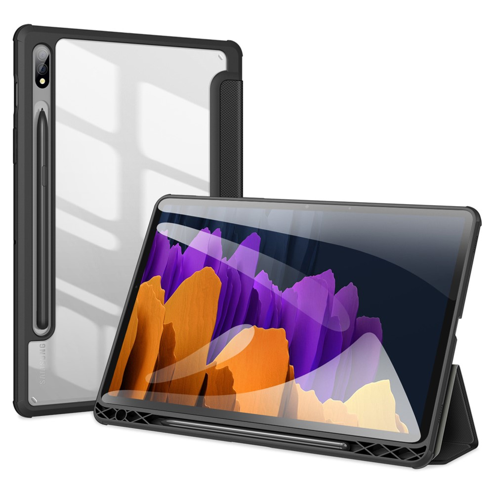 Samsung Galaxy Tab S8 / Tab S7 Leder Tasche Smart Cover Schutzhülle   S-Pen Halter - Schwarz