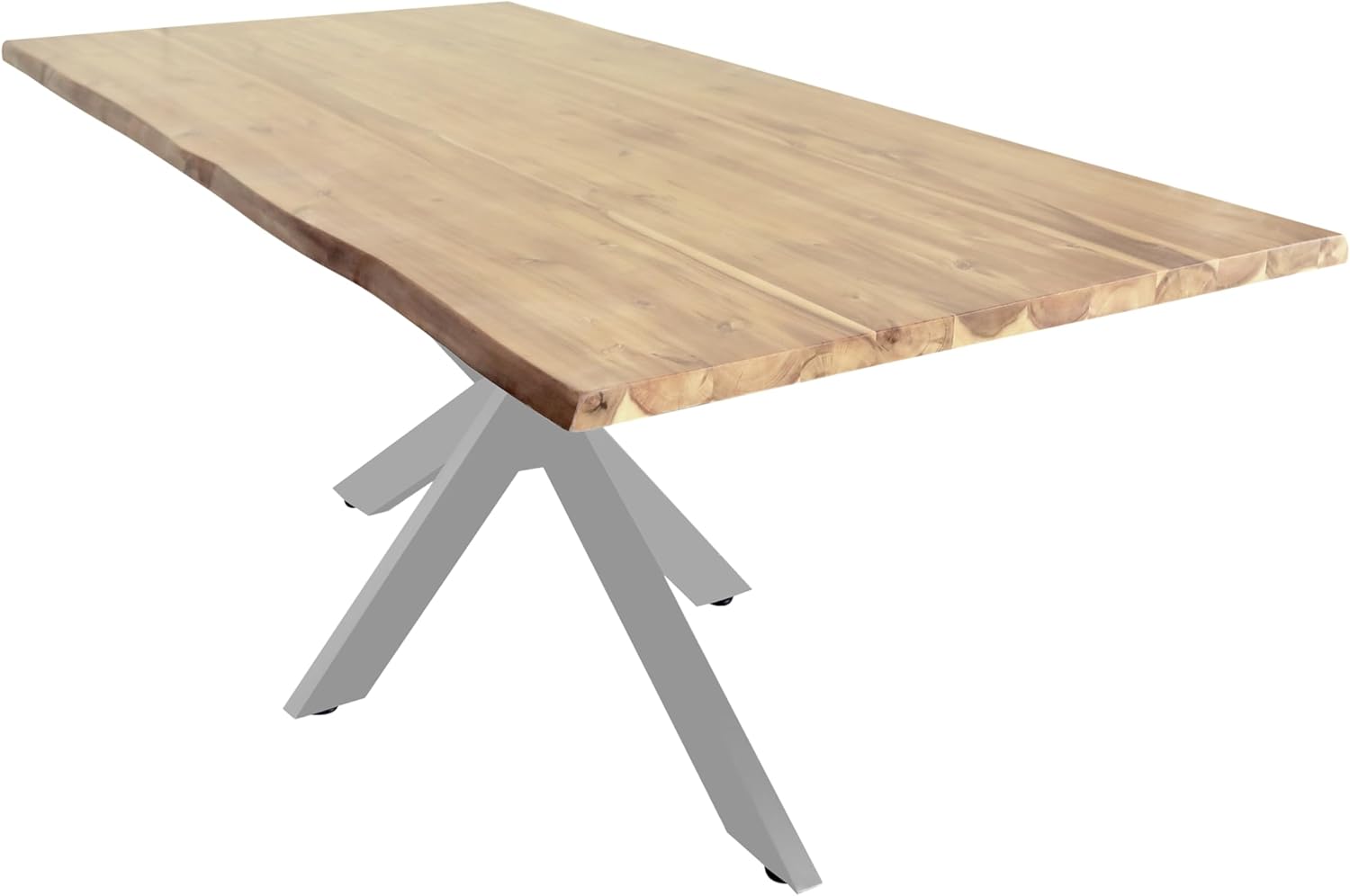 SAM Esstisch Harley | 180 x 90 cm | Akazienholz massiv | Farbe: Natur lackiert | echte Baumkante | Spider-Gestell Metall Silber | pflegeleichter Baumkantentisch/Esszimmertisch/Küchentisch