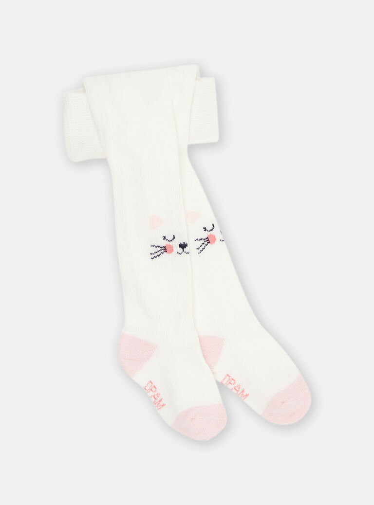 Collants écrus à motifs têtes de chat bébé fille