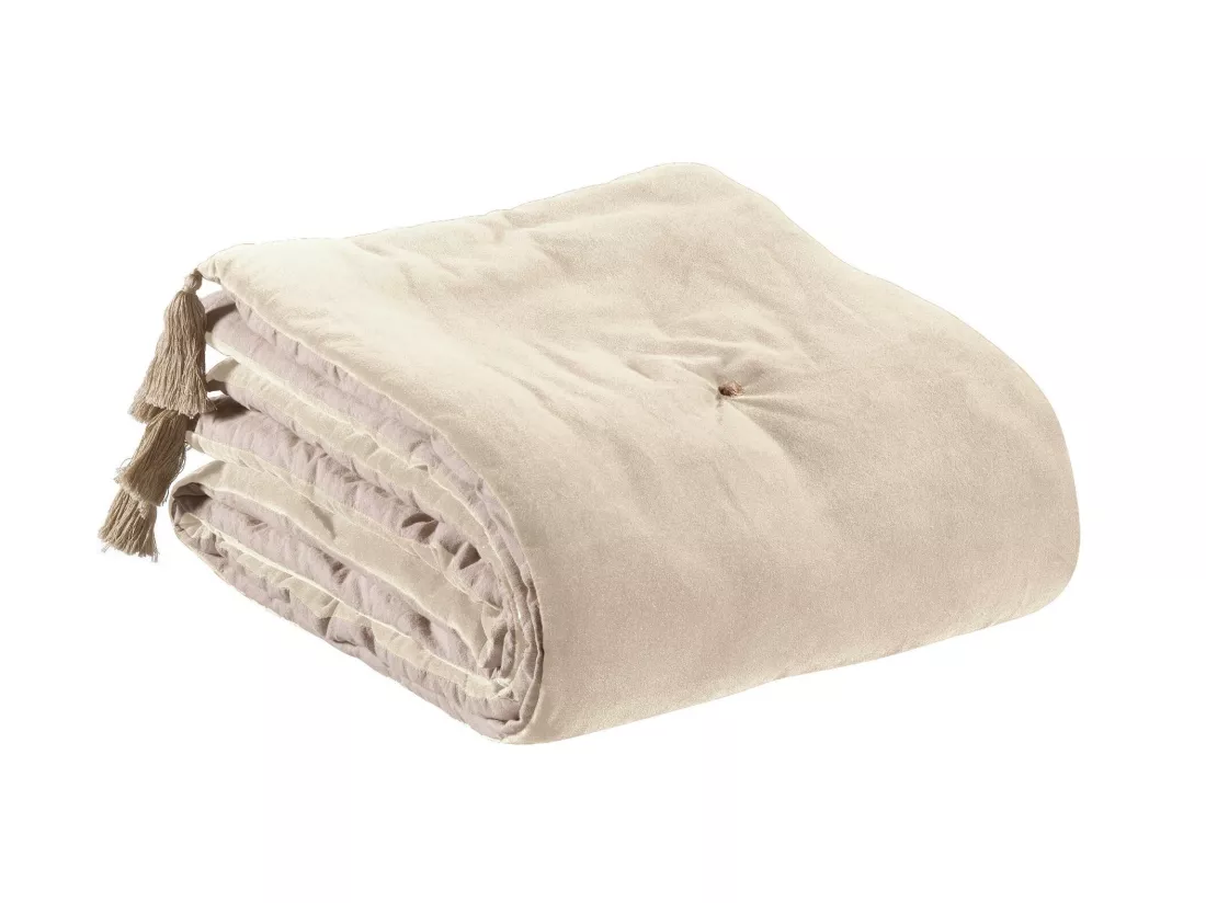 Edredon pompons Elise grege 80 x 180 cm Vivaraise