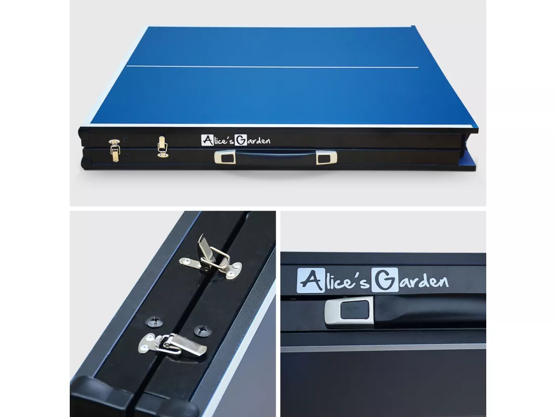 Mini table de ping pong 150x75cm - table pliable INDOOR bleue. avec 2 raquettes et 3 balles. valise de jeu pour utilisation intérieure. sport tennis de table
