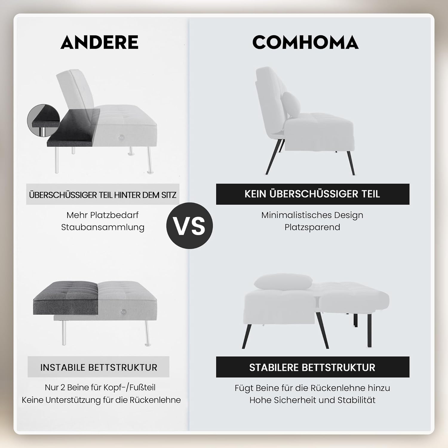 COMHOMA Sofa Schlafsofa mit Schlaffunktion, überzug Futon Klappsofa, Bettcouch, ecksofa, Couch Gästebett, 3-Sitzer Sofa, mit verstellbare Rückenlehne aus Cordstoff Grün