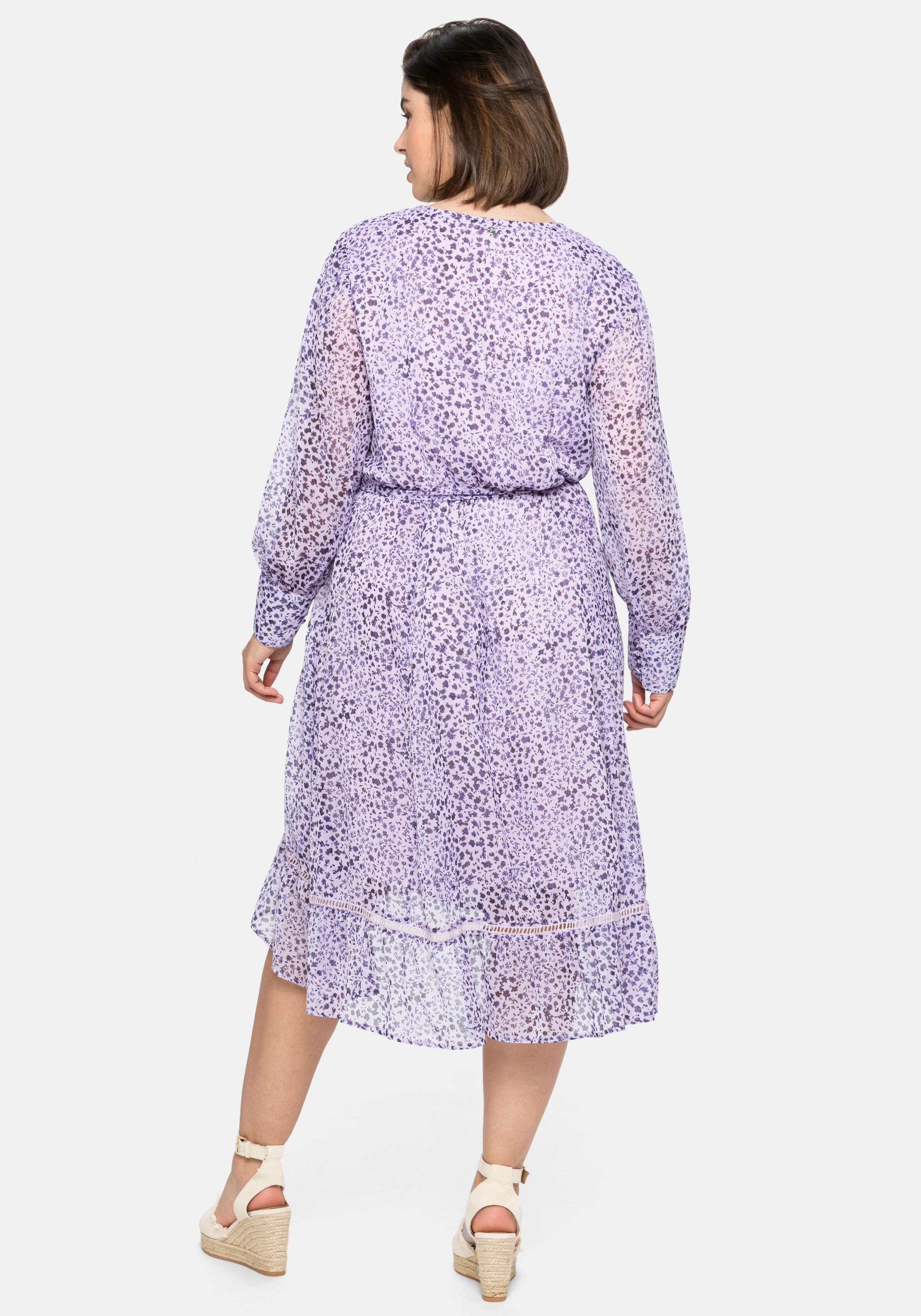 Chiffonkleid mit Alloverprint und Bindeband