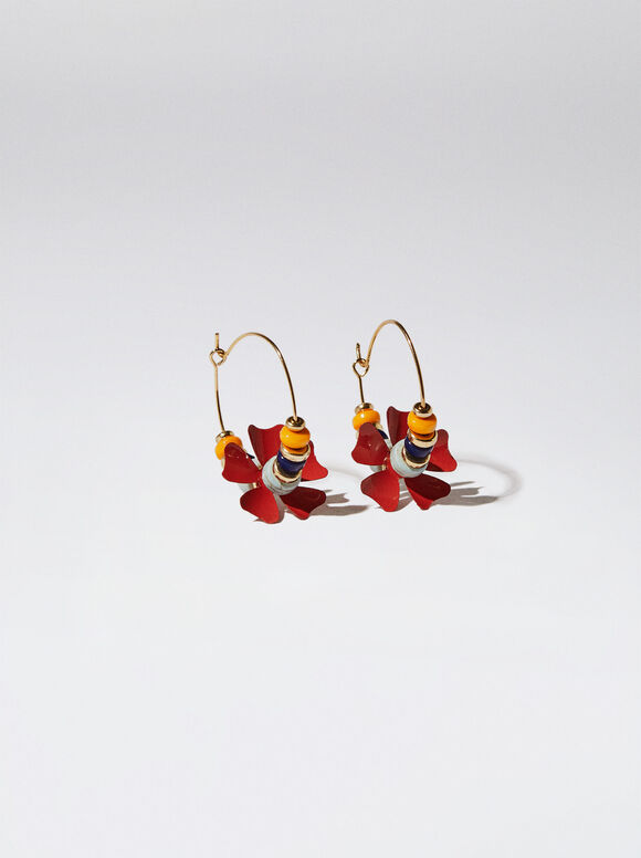 Aros Con Piedra Y Flor - Multicor