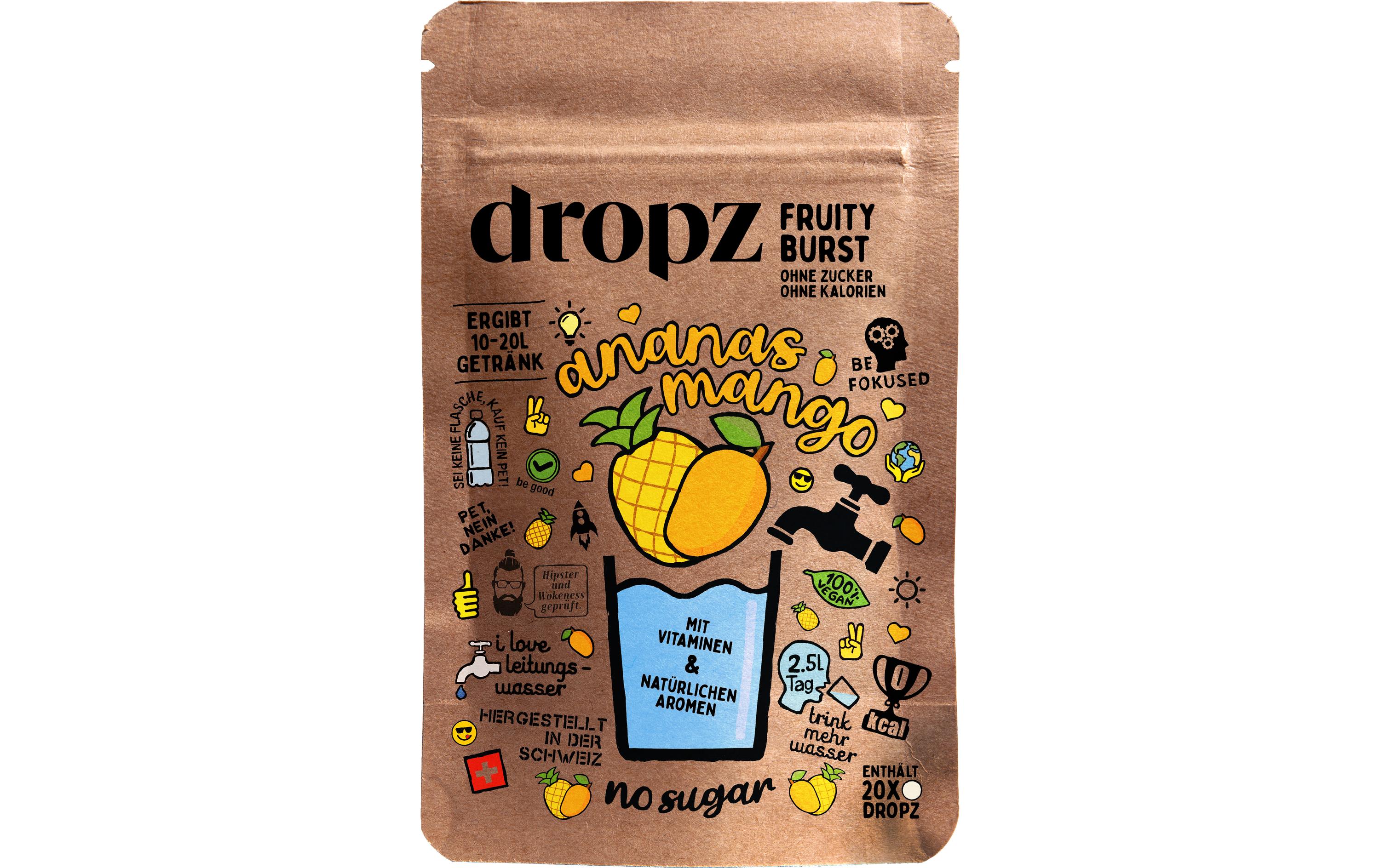 Exotic Mix mit Mango-Ananas 1 Beutel à 20 StückFür leckere Erfrischungsgetränke ohne mühsames Schleppen von Flaschen