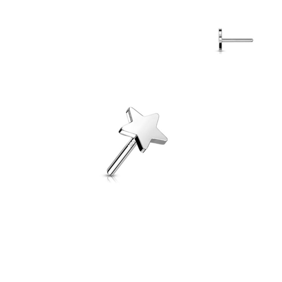 (Ø4mm) Mehrzweck Aufsatz für Piercing mit Einsteckverschluss 14K Weissgold Stern - Silber