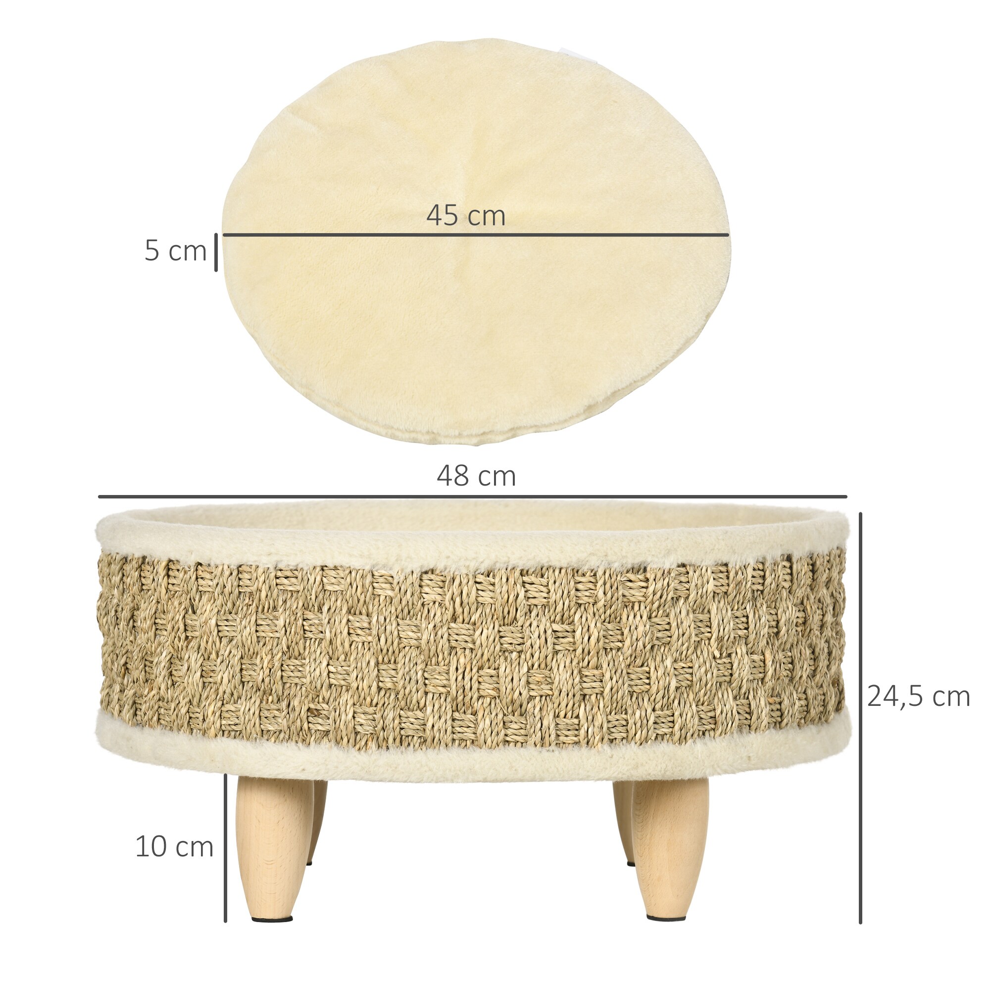 PawHut Haustierbett mit Kissen natur 48L x 48B x 24,5H cm