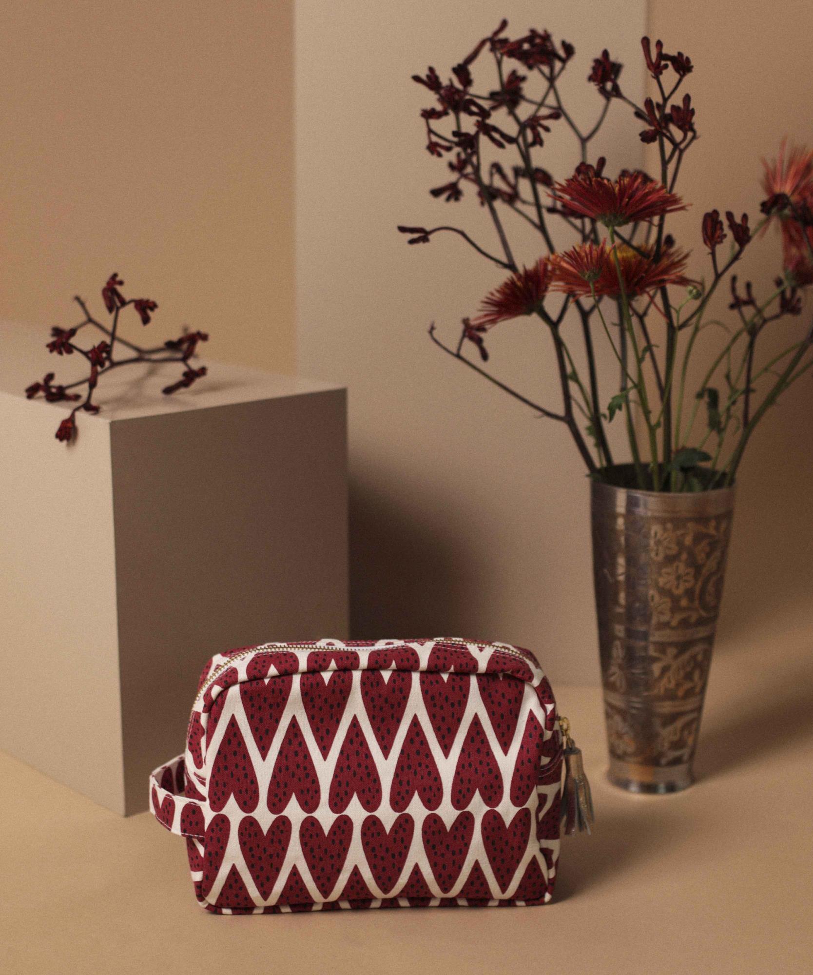 Trousse de toilette Valentine  100 % coton  - 21 x 10 x 16 cm