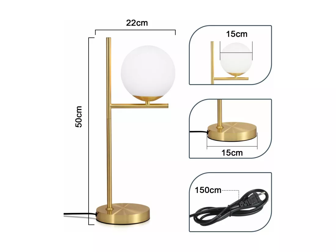 NETTLIFE lampe de table salon moderne de chevet - en verre blanc douille E27 industrielle avec interrupteur pour chambre bureau