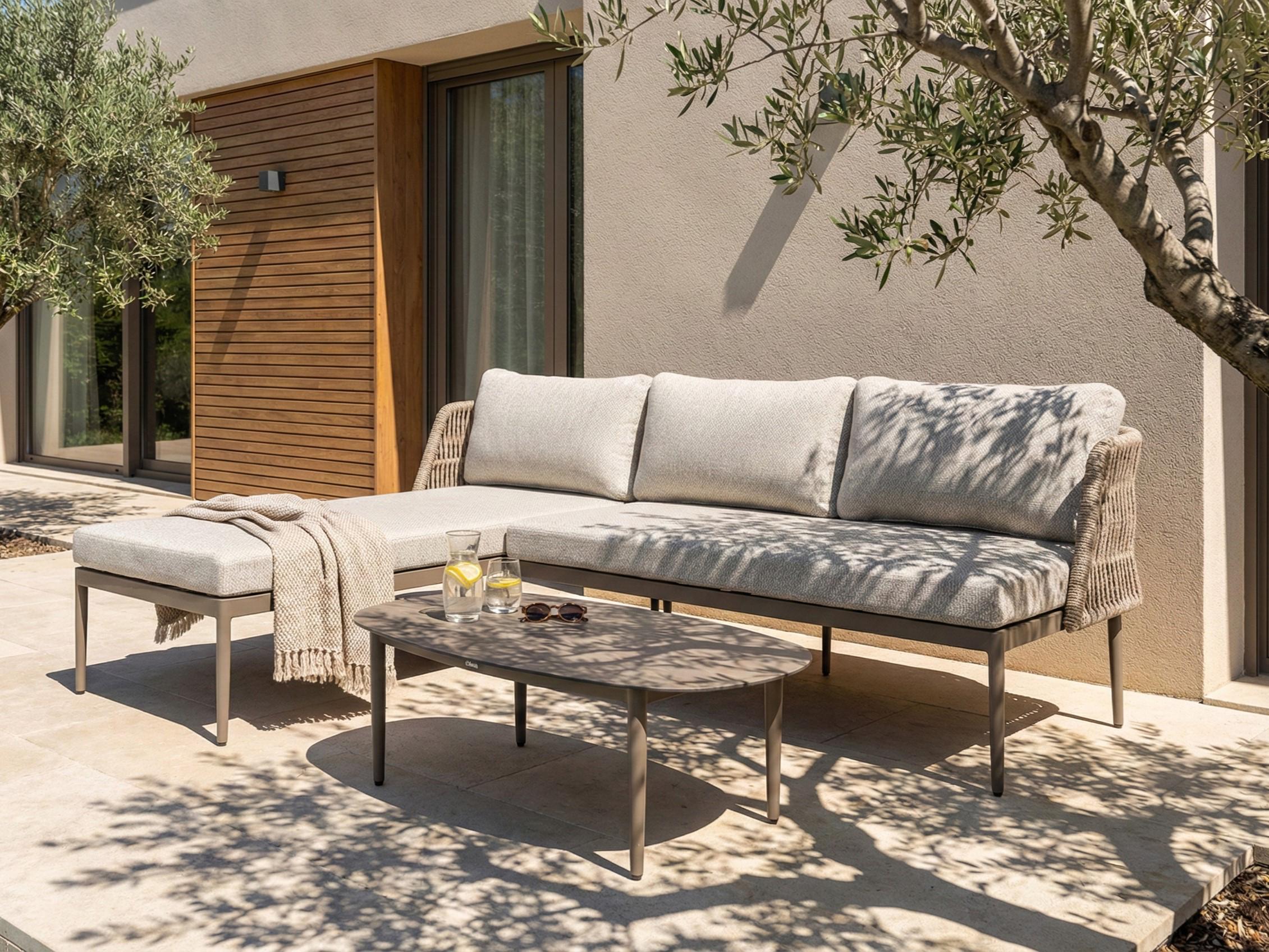Tuin hoekloungeset met tafel 3-zits LEFFE rechtszijdig Metaal Beige